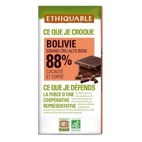 Chocolat noir 88% - bio - tablette 100g (Ethiquable)